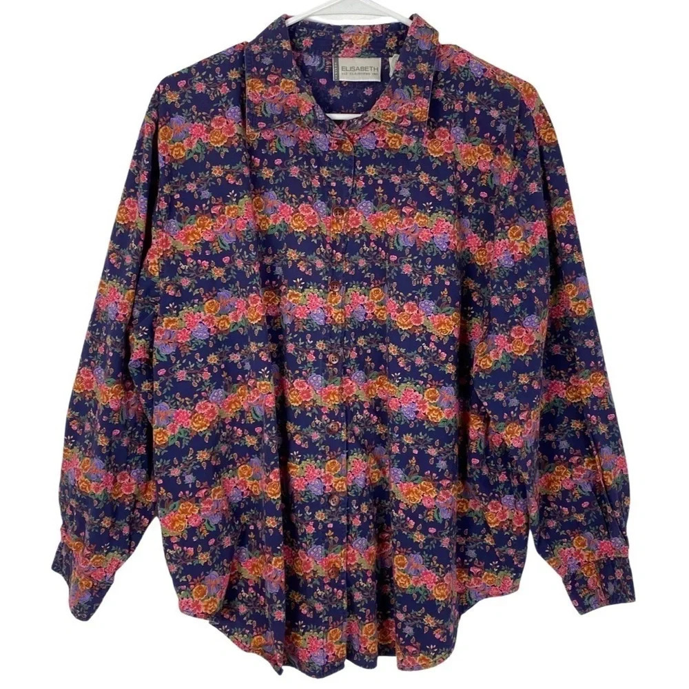 Vintage 90s Farmhouse Floral Button Down Blouse Shirt